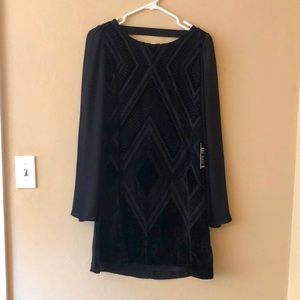 Express Long-Sleeve, open-back black burnout velvet dress